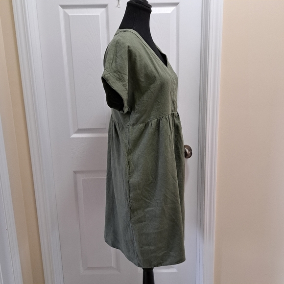 NWOT Briggs New York Greenl Linen Dress Small V-neck Short Sleeved - Picture 8 of 14